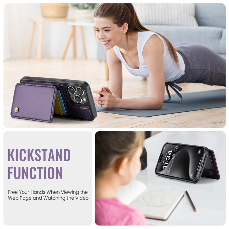 For iPhone 14 Pro JEEHOOD J05 Business Magnetic Style RFID Leather Phone Case(Purple)
