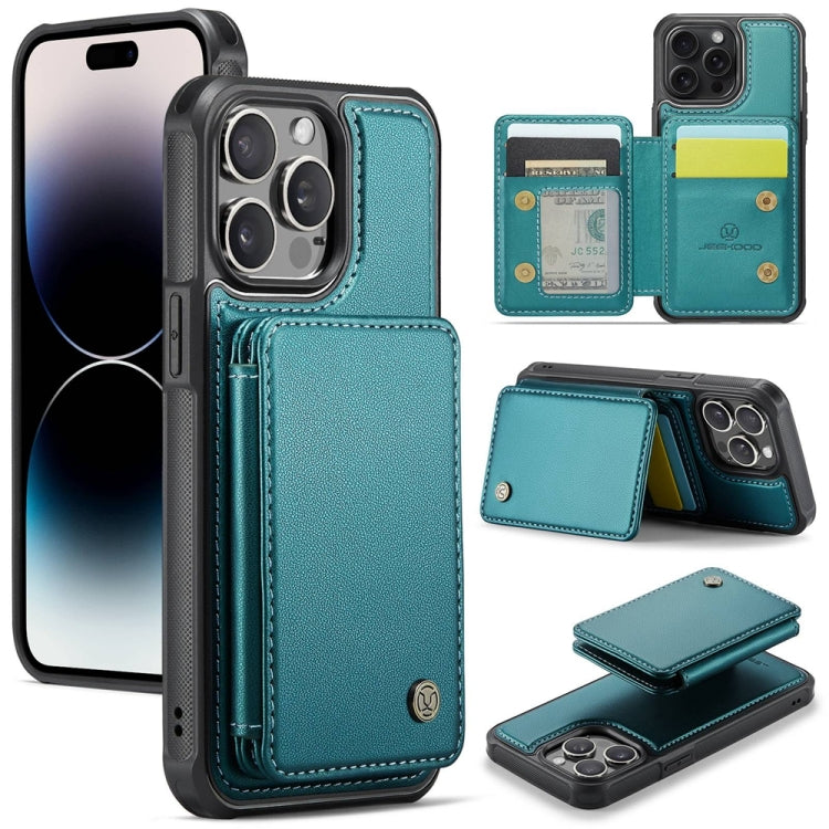 For iPhone 14 Pro JEEHOOD J05 Business Magnetic Style RFID Leather Phone Case(Blue Green)