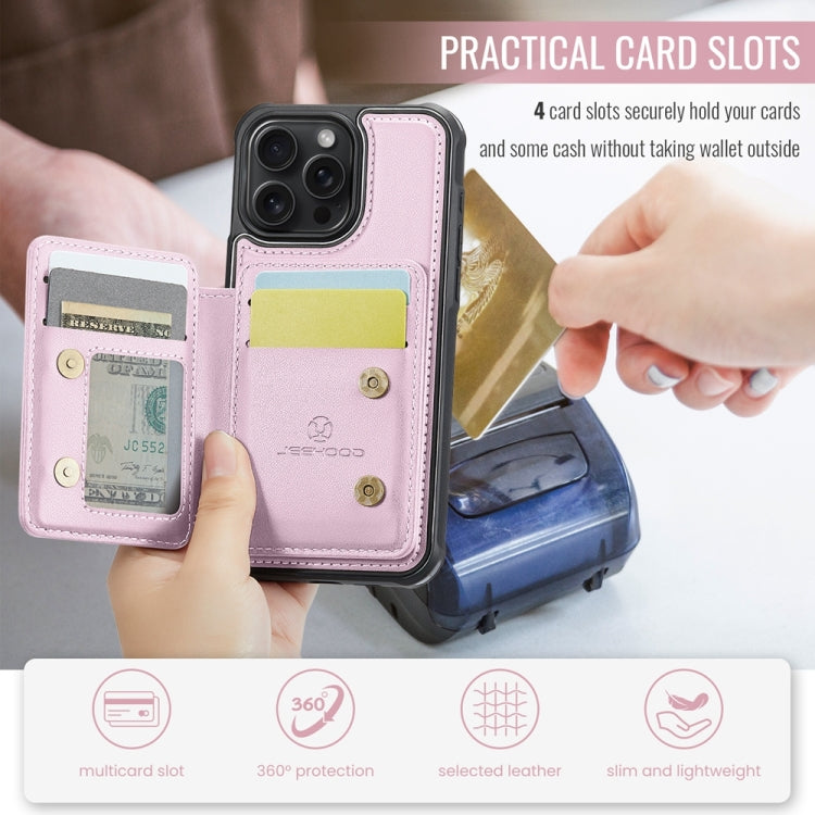 For iPhone 14 Pro JEEHOOD J05 Business Magnetic Style RFID Leather Phone Case(Pink)