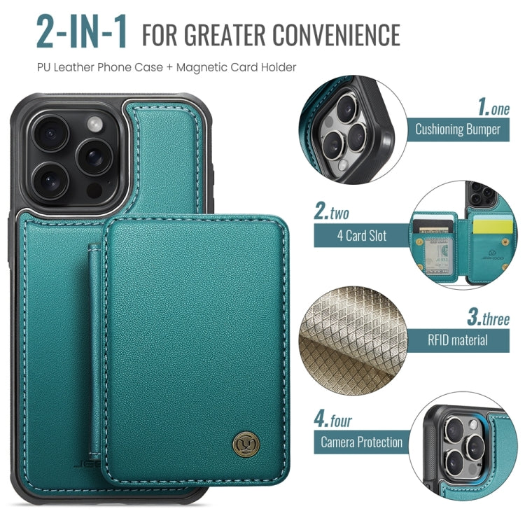 For iPhone 14 Plus JEEHOOD J05 Business Magnetic Style RFID Leather Phone Case(Blue Green)