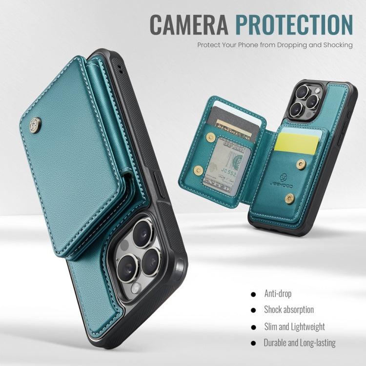 For iPhone 14 Plus JEEHOOD J05 Business Magnetic Style RFID Leather Phone Case(Blue Green)