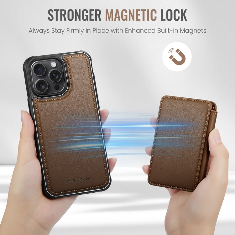 For iPhone 14 Plus JEEHOOD J05 Business Magnetic Style RFID Leather Phone Case(Brown)