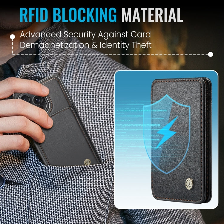 For iPhone 14 JEEHOOD J05 Business Magnetic Style RFID Leather Phone Case(Black)