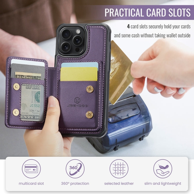 For iPhone 14 JEEHOOD J05 Business Magnetic Style RFID Leather Phone Case(Purple)