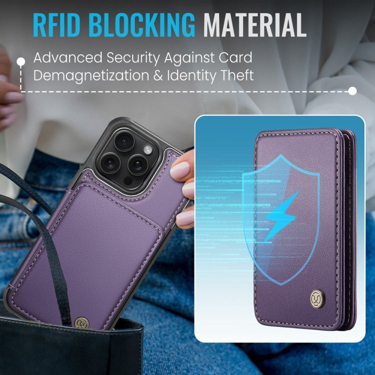 For iPhone 14 JEEHOOD J05 Business Magnetic Style RFID Leather Phone Case(Purple)