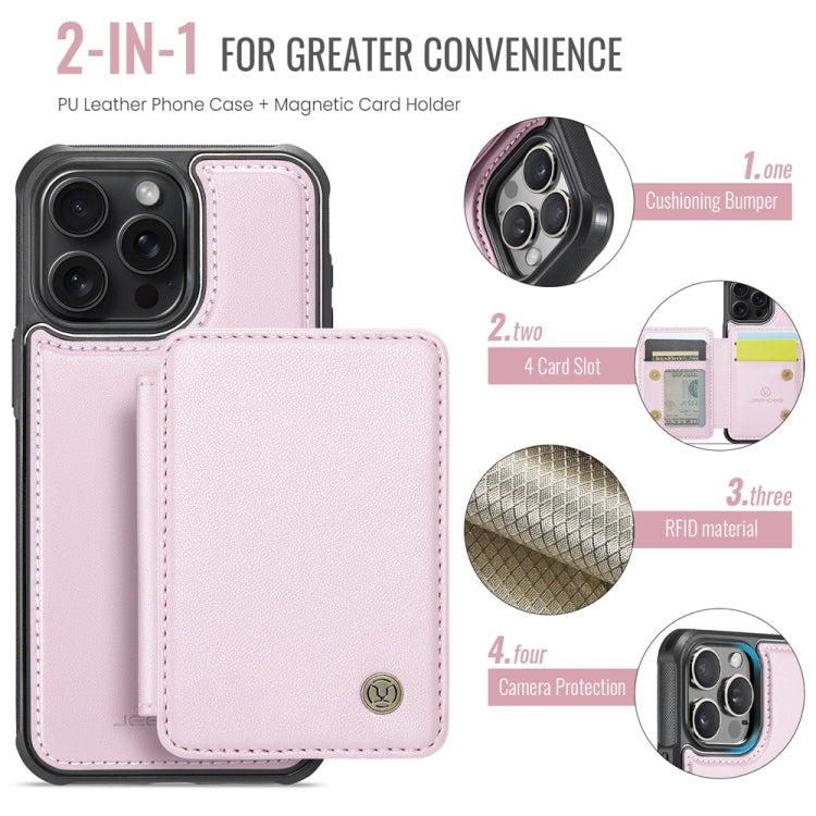 For iPhone 14 JEEHOOD J05 Business Magnetic Style RFID Leather Phone Case(Pink)