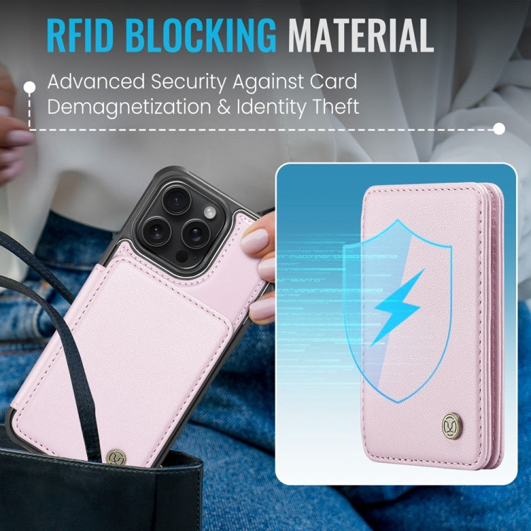 For iPhone 14 JEEHOOD J05 Business Magnetic Style RFID Leather Phone Case(Pink)