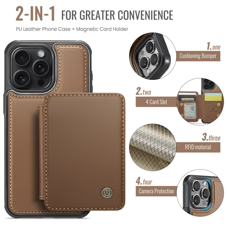 For iPhone 14 JEEHOOD J05 Business Magnetic Style RFID Leather Phone Case(Brown)