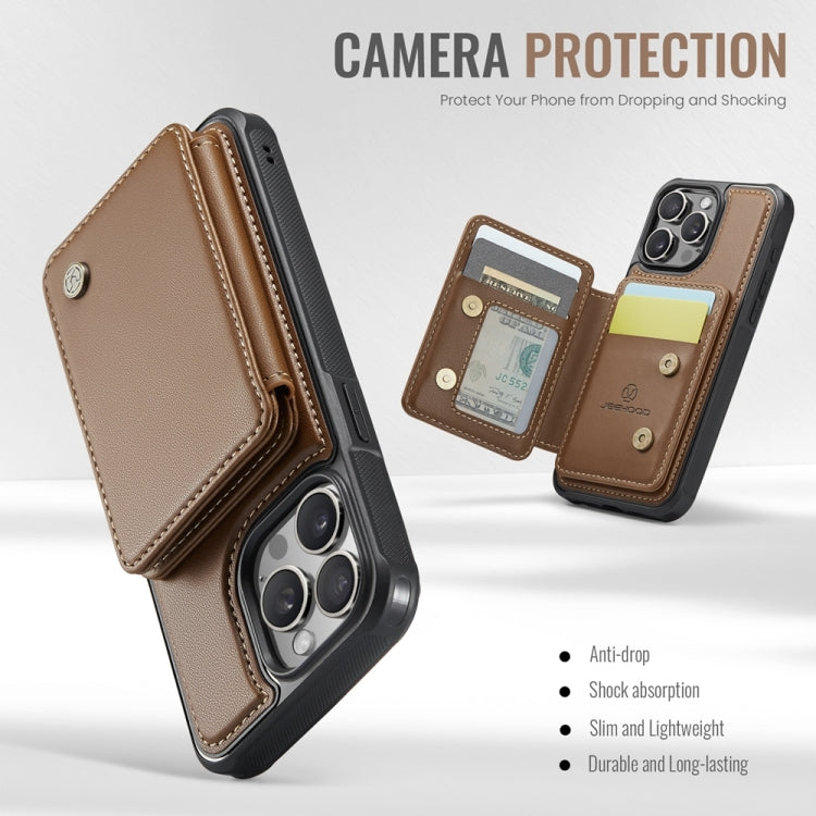 For iPhone 14 JEEHOOD J05 Business Magnetic Style RFID Leather Phone Case(Brown)
