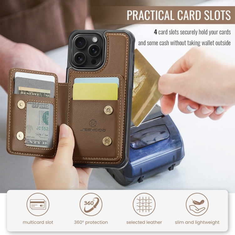 For iPhone 14 JEEHOOD J05 Business Magnetic Style RFID Leather Phone Case(Brown)