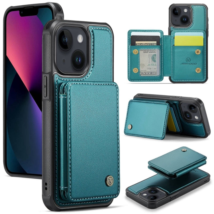 For iPhone 13 JEEHOOD J05 Business Magnetic Style RFID Leather Phone Case(Blue Green)