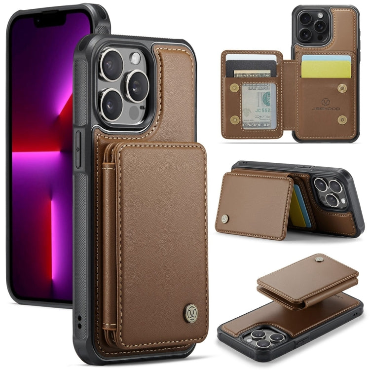 For iPhone 13 Pro JEEHOOD J05 Business Magnetic Style RFID Leather Phone Case(Brown)