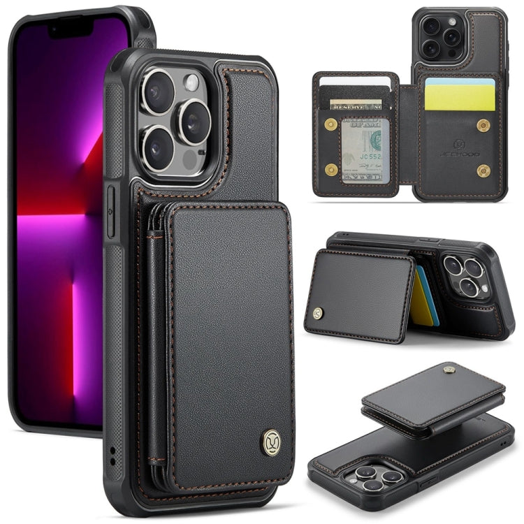 For iPhone 13 Pro Max JEEHOOD J05 Business Magnetic Style RFID Leather Phone Case(Black)