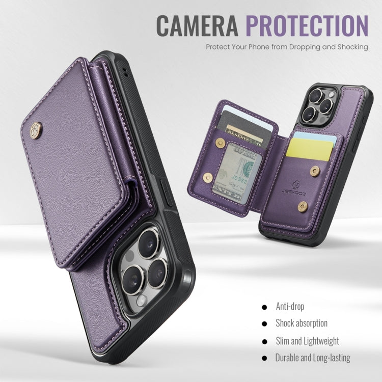For iPhone 12 Pro Max JEEHOOD J05 Business Magnetic Style RFID Leather Phone Case(Purple)