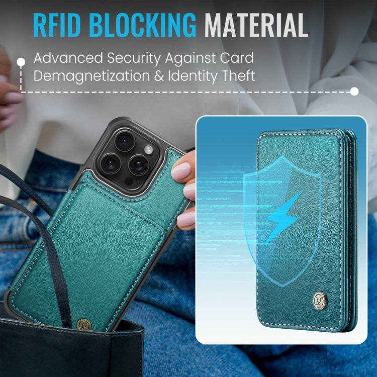 For iPhone 11 Pro Max JEEHOOD J05 Business Magnetic Style RFID Leather Phone Case(Blue Green)