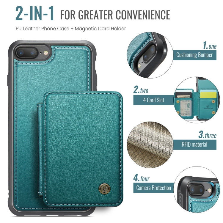 For iPhone 8 Plus / 7 Plus / 6 Plus JEEHOOD J05 Business Magnetic Style RFID Leather Phone Case(Blue Green)