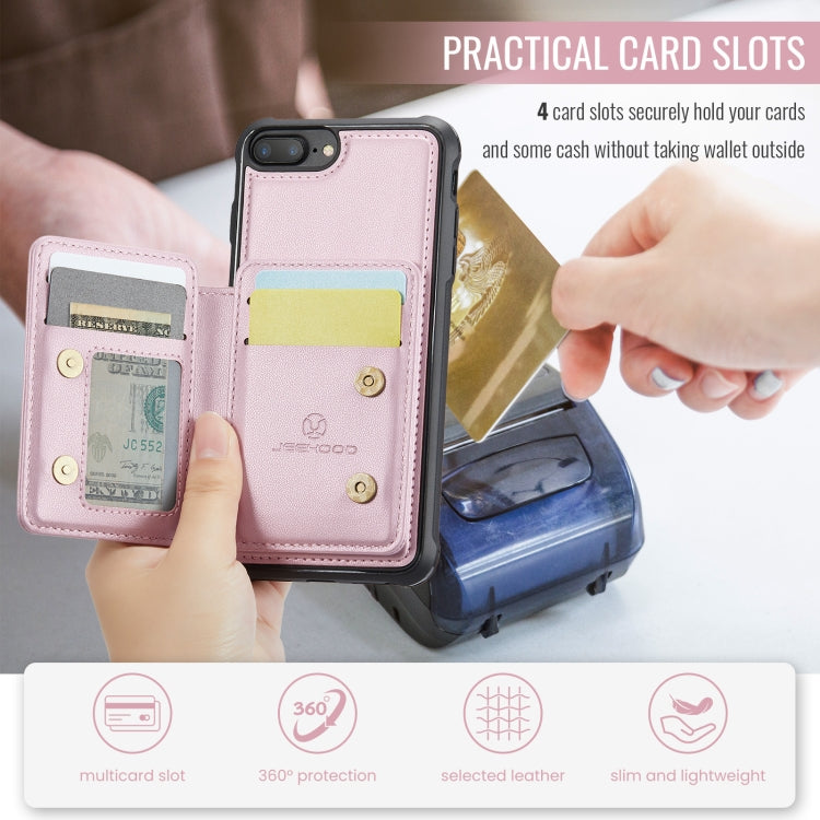 For iPhone 8 Plus / 7 Plus / 6 Plus JEEHOOD J05 Business Magnetic Style RFID Leather Phone Case(Pink)