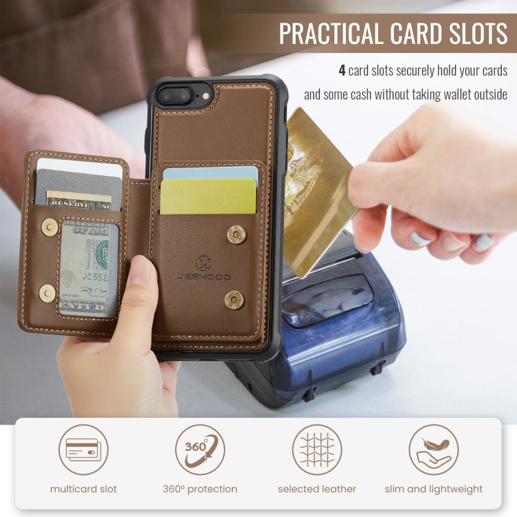 For iPhone 8 Plus / 7 Plus / 6 Plus JEEHOOD J05 Business Magnetic Style RFID Leather Phone Case(Brown)