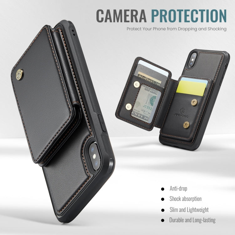 For iPhone X / XS JEEHOOD J05 Business Magnetic Style RFID Leather Phone Case(Black)
