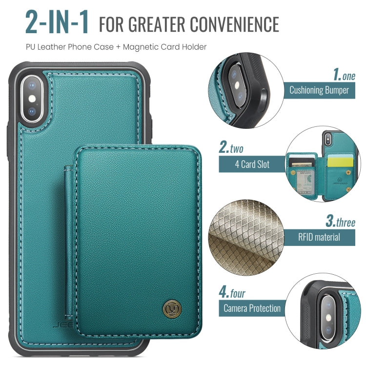 For iPhone X / XS JEEHOOD J05 Business Magnetic Style RFID Leather Phone Case(Blue Green)