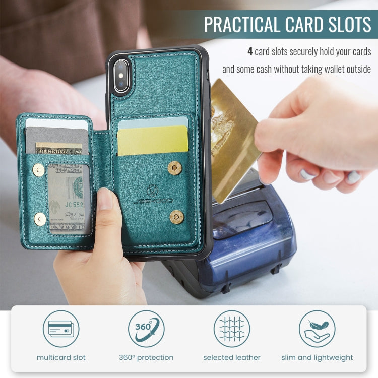 For iPhone X / XS JEEHOOD J05 Business Magnetic Style RFID Leather Phone Case(Blue Green)