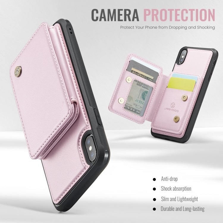 For iPhone X / XS JEEHOOD J05 Business Magnetic Style RFID Leather Phone Case(Pink)