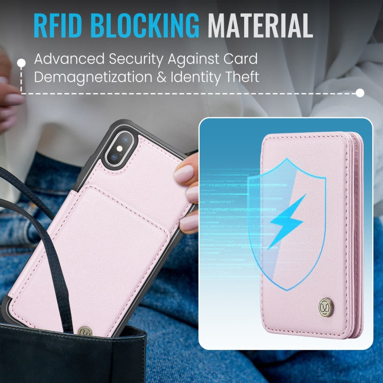 For iPhone X / XS JEEHOOD J05 Business Magnetic Style RFID Leather Phone Case(Pink)