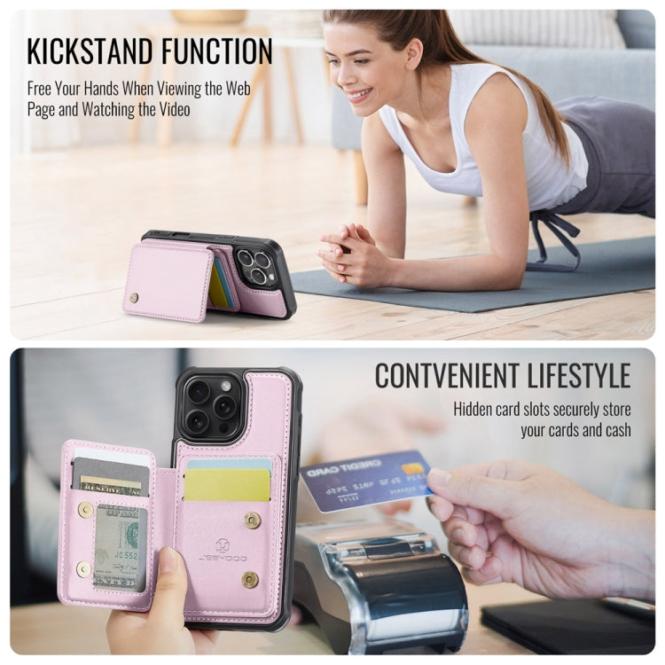 For iPhone 16 Pro JEEHOOD J05 Business Magnetic Style RFID Leather Phone Case(Pink)