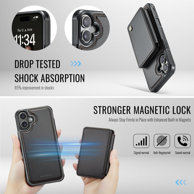 For iPhone 16 Plus JEEHOOD J05 Business Magnetic Style RFID Leather Phone Case(Black)