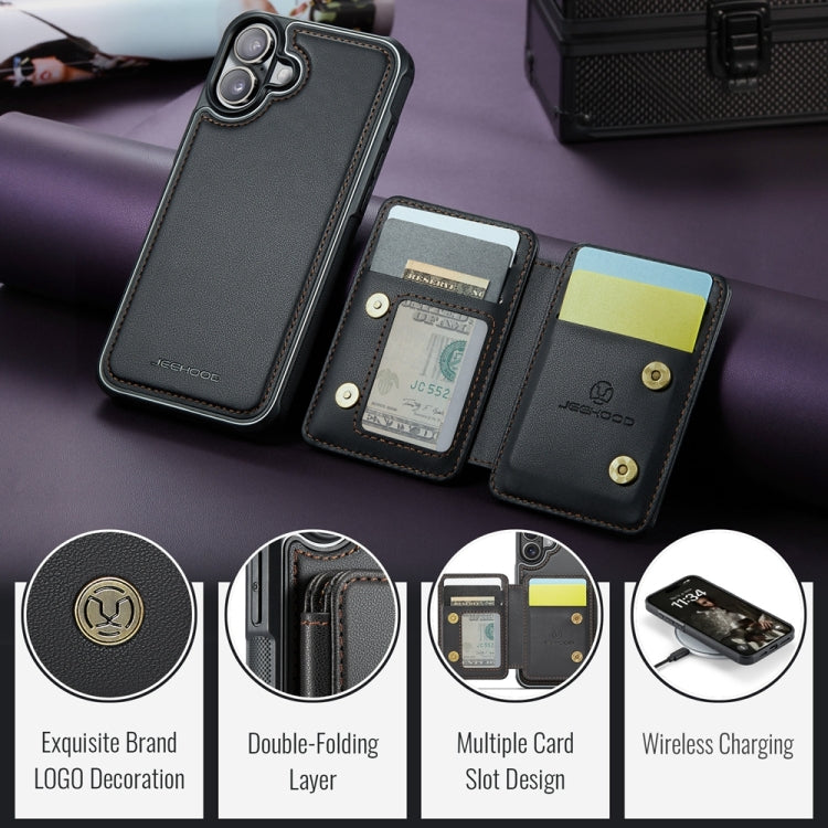 For iPhone 16 JEEHOOD J05 Business Magnetic Style RFID Leather Phone Case(Black)