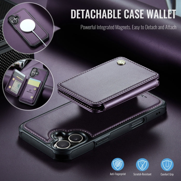 For iPhone 16 JEEHOOD J05 Business Magnetic Style RFID Leather Phone Case(Purple)