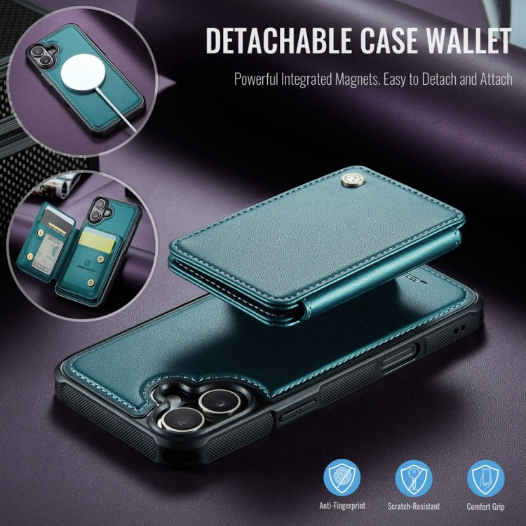 For iPhone 16 JEEHOOD J05 Business Magnetic Style RFID Leather Phone Case(Blue Green)