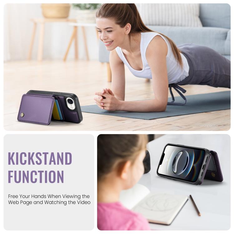 For iPhone 17e / 16e JEEHOOD J05 Business Magnetic Style RFID Leather Phone Case(Purple)