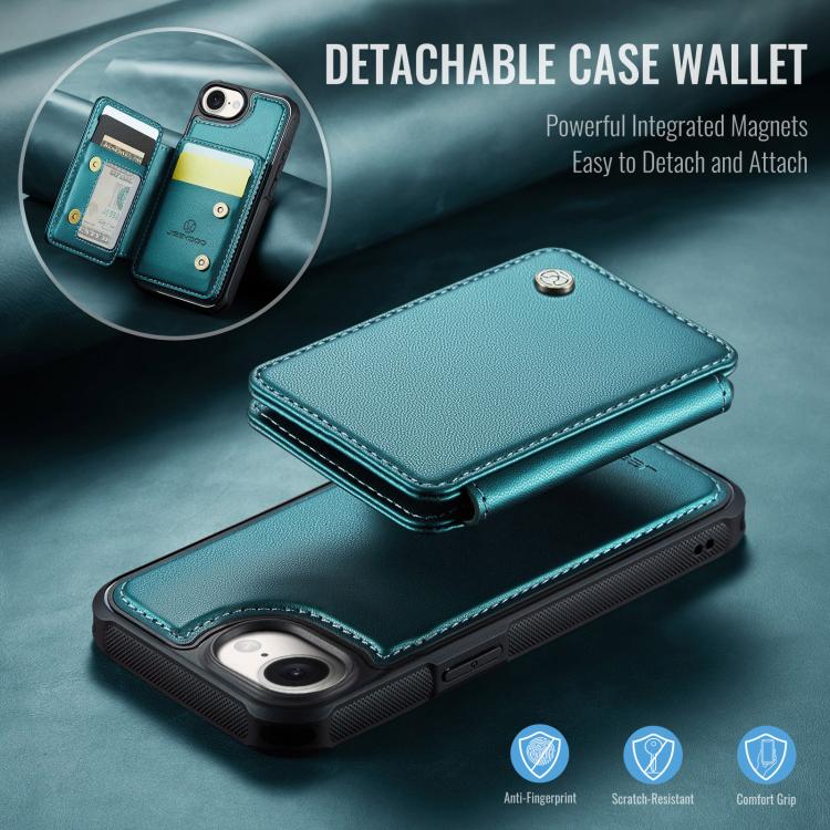 For iPhone 17e / 16e JEEHOOD J05 Business Magnetic Style RFID Leather Phone Case(Blue Green)