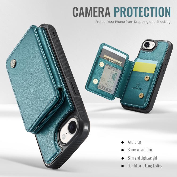 For iPhone 17e / 16e JEEHOOD J05 Business Magnetic Style RFID Leather Phone Case(Blue Green)