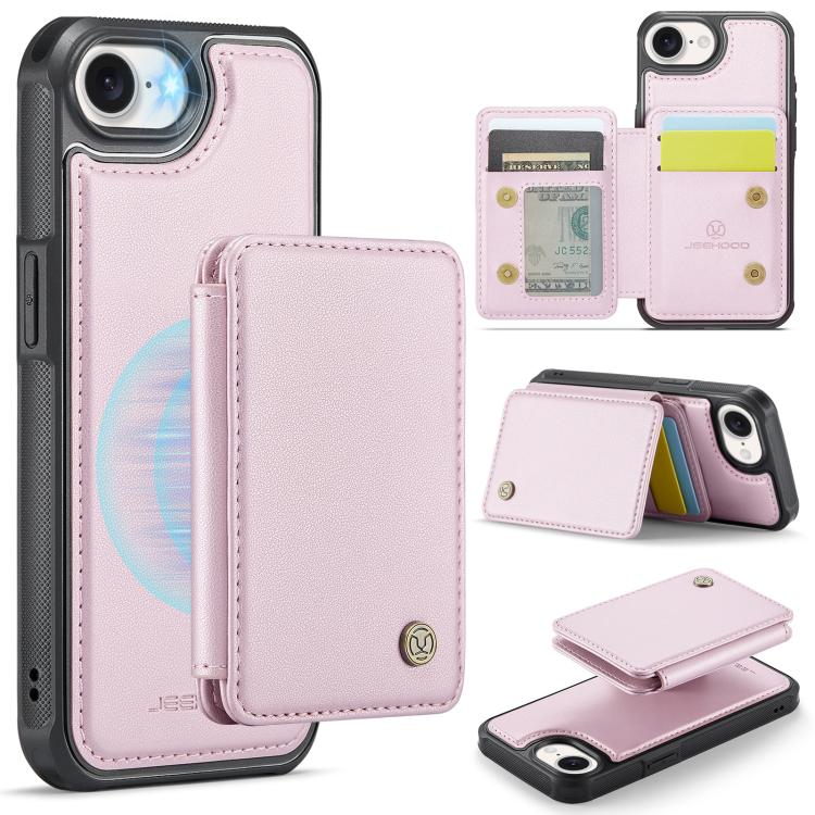 For iPhone 17e / 16e JEEHOOD J05 Business Magnetic Style RFID Leather Phone Case(Pink)