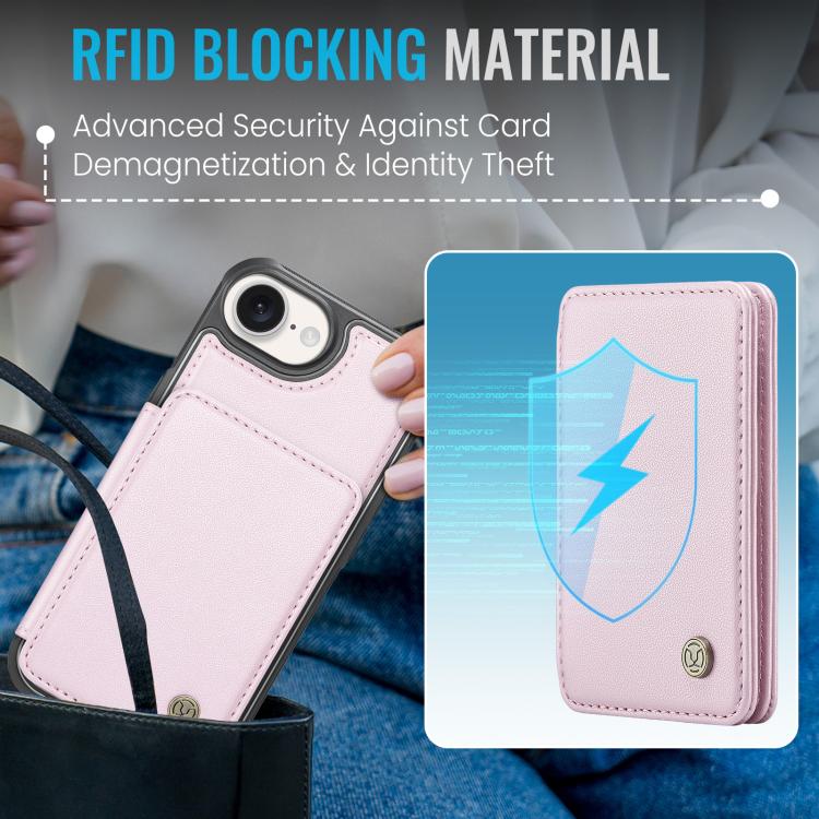 For iPhone 17e / 16e JEEHOOD J05 Business Magnetic Style RFID Leather Phone Case(Pink)