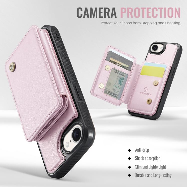For iPhone 17e / 16e JEEHOOD J05 Business Magnetic Style RFID Leather Phone Case(Pink)