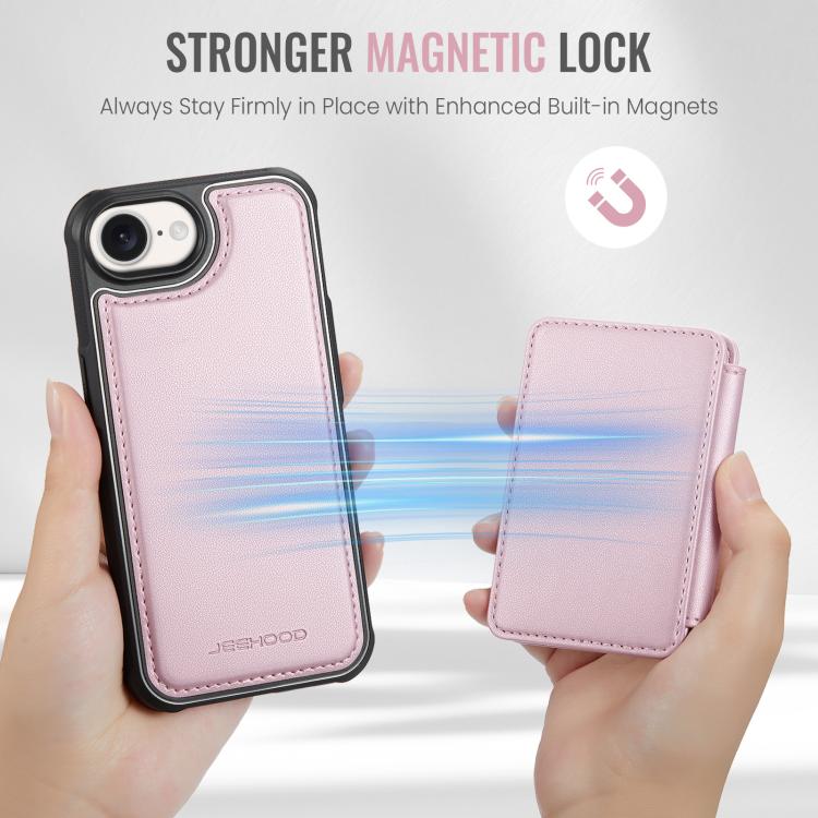 For iPhone 17e / 16e JEEHOOD J05 Business Magnetic Style RFID Leather Phone Case(Pink)