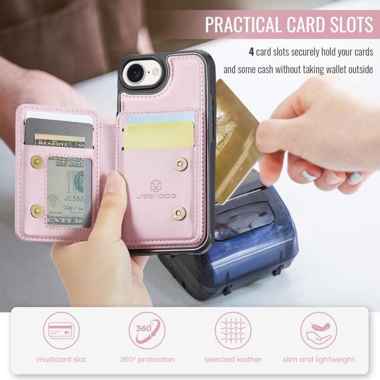 For iPhone 17e / 16e JEEHOOD J05 Business Magnetic Style RFID Leather Phone Case(Pink)