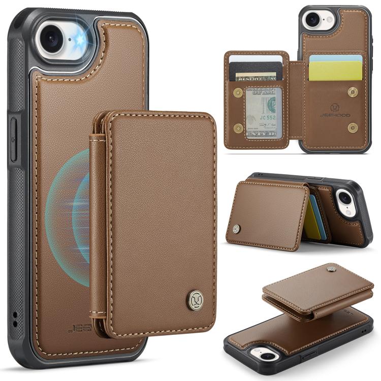For iPhone 17e / 16e JEEHOOD J05 Business Magnetic Style RFID Leather Phone Case(Brown)
