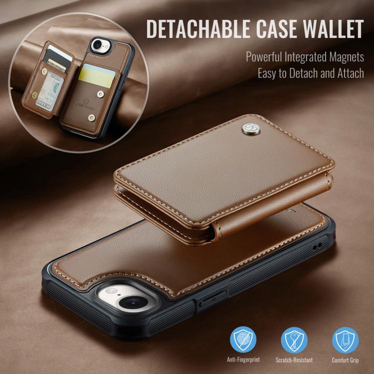 For iPhone 17e / 16e JEEHOOD J05 Business Magnetic Style RFID Leather Phone Case(Brown)