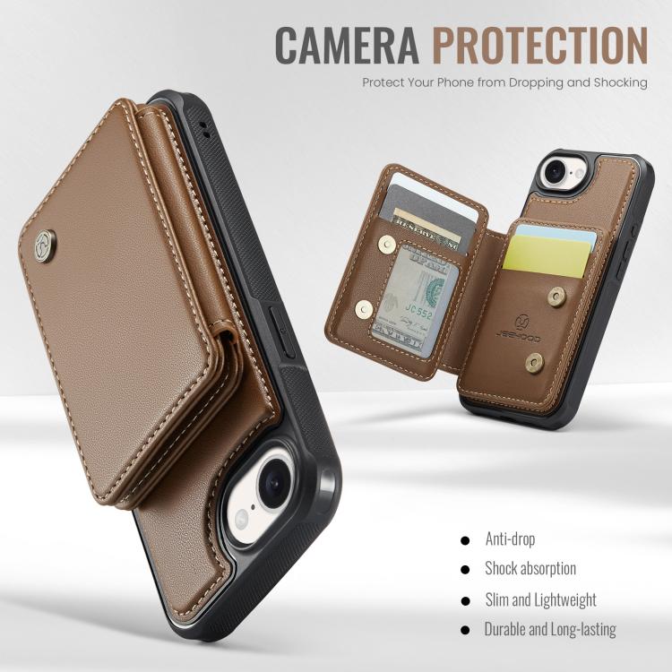 For iPhone 17e / 16e JEEHOOD J05 Business Magnetic Style RFID Leather Phone Case(Brown)