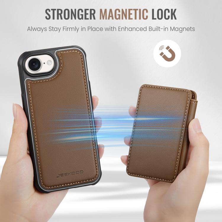 For iPhone 17e / 16e JEEHOOD J05 Business Magnetic Style RFID Leather Phone Case(Brown)