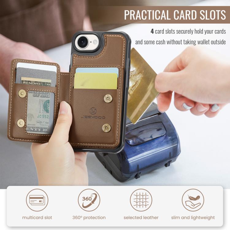 For iPhone 17e / 16e JEEHOOD J05 Business Magnetic Style RFID Leather Phone Case(Brown)