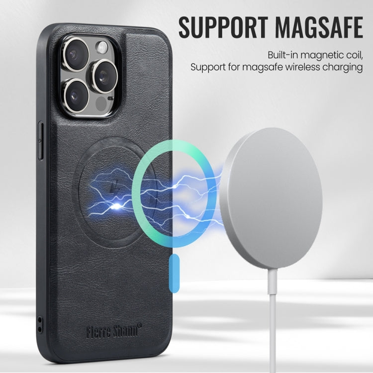 For iPhone 14 Pro Max Fierre Shann Cowhide Vertical Flip Magnetic Card Holder Phone Case(Black)
