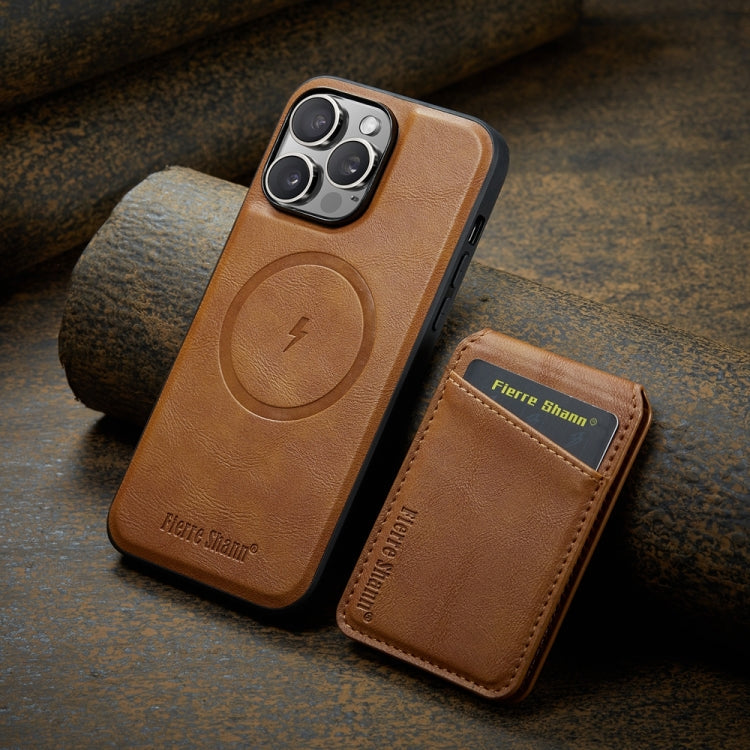 For iPhone 13 Pro Max Fierre Shann Cowhide Vertical Flip Magnetic Card Holder Phone Case(Brown)