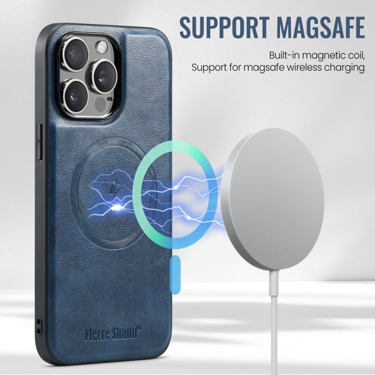 For iPhone 13 Pro Fierre Shann Cowhide Vertical Flip Magnetic Card Holder Phone Case(Blue)