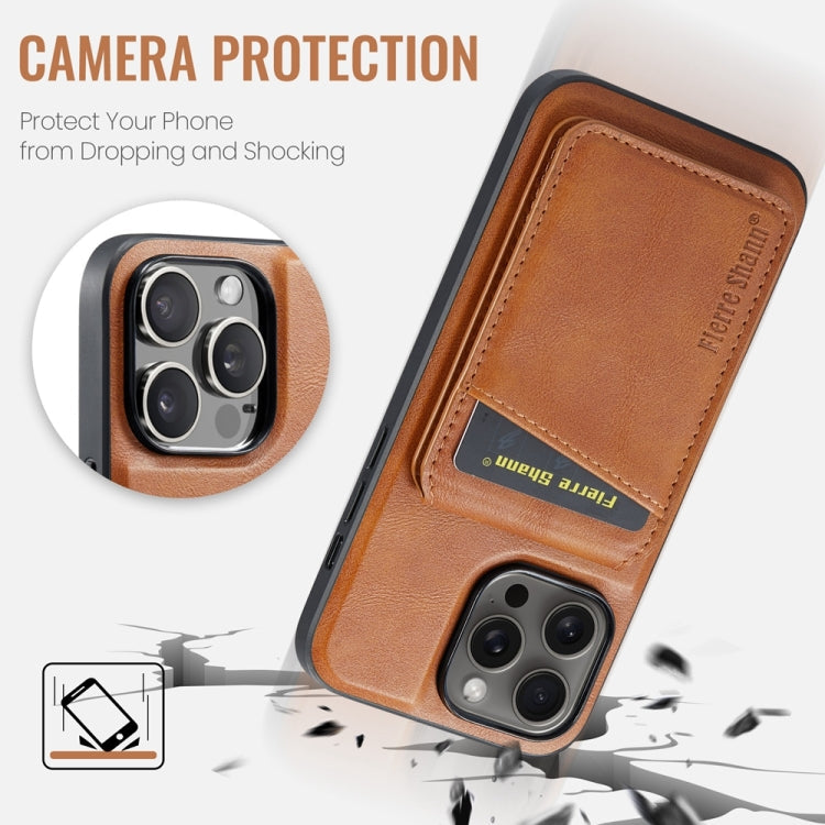 For iPhone 12 Pro Max Fierre Shann Cowhide Vertical Flip Magnetic Card Holder Phone Case(Brown)