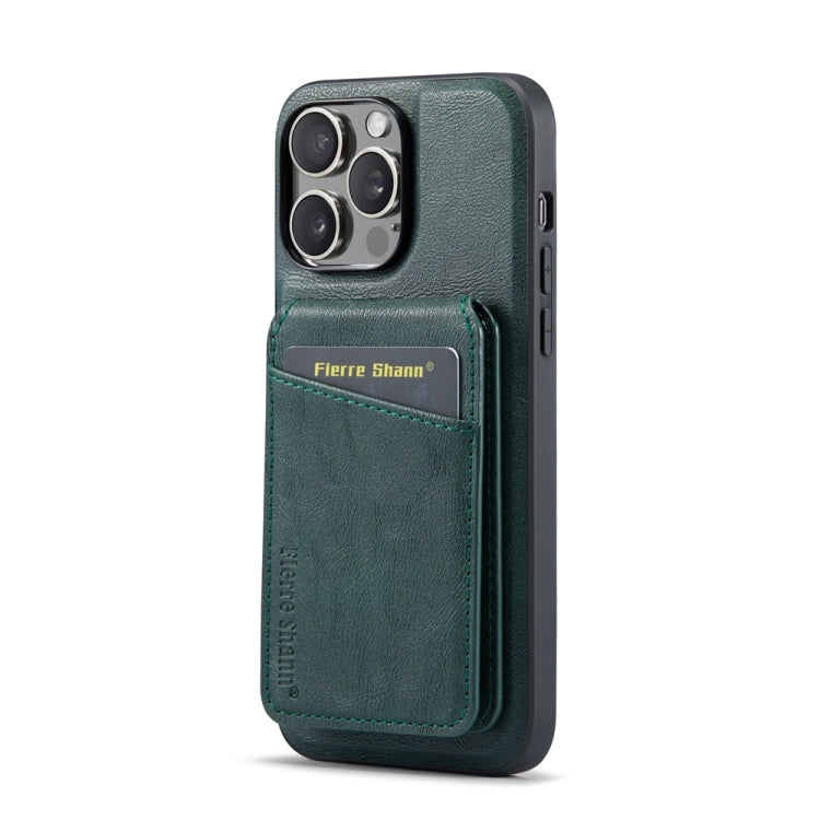 For iPhone 12 Pro Max Fierre Shann Cowhide Vertical Flip Magnetic Card Holder Phone Case(Green)